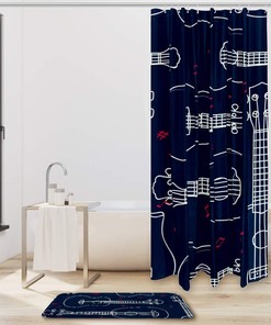 Hawaiian Ukulele Outline Bathroom Shower Curtain - Waterproof Fabric