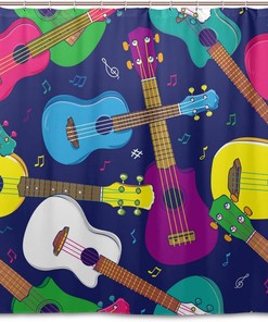 Hawaiian Ukulele Pop Colorful Shower Curtain for Summer Bathroom Decor