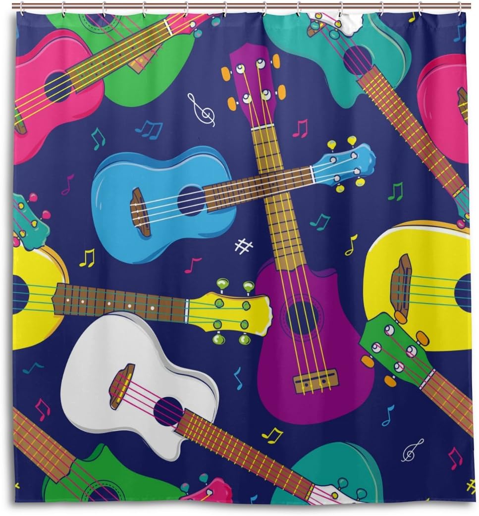 Hawaiian Ukulele Pop Colorful Shower Curtain for Summer Bathroom Decor