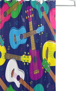 Hawaiian Ukulele Pop Colorful Shower Curtain for Summer Bathroom Decor