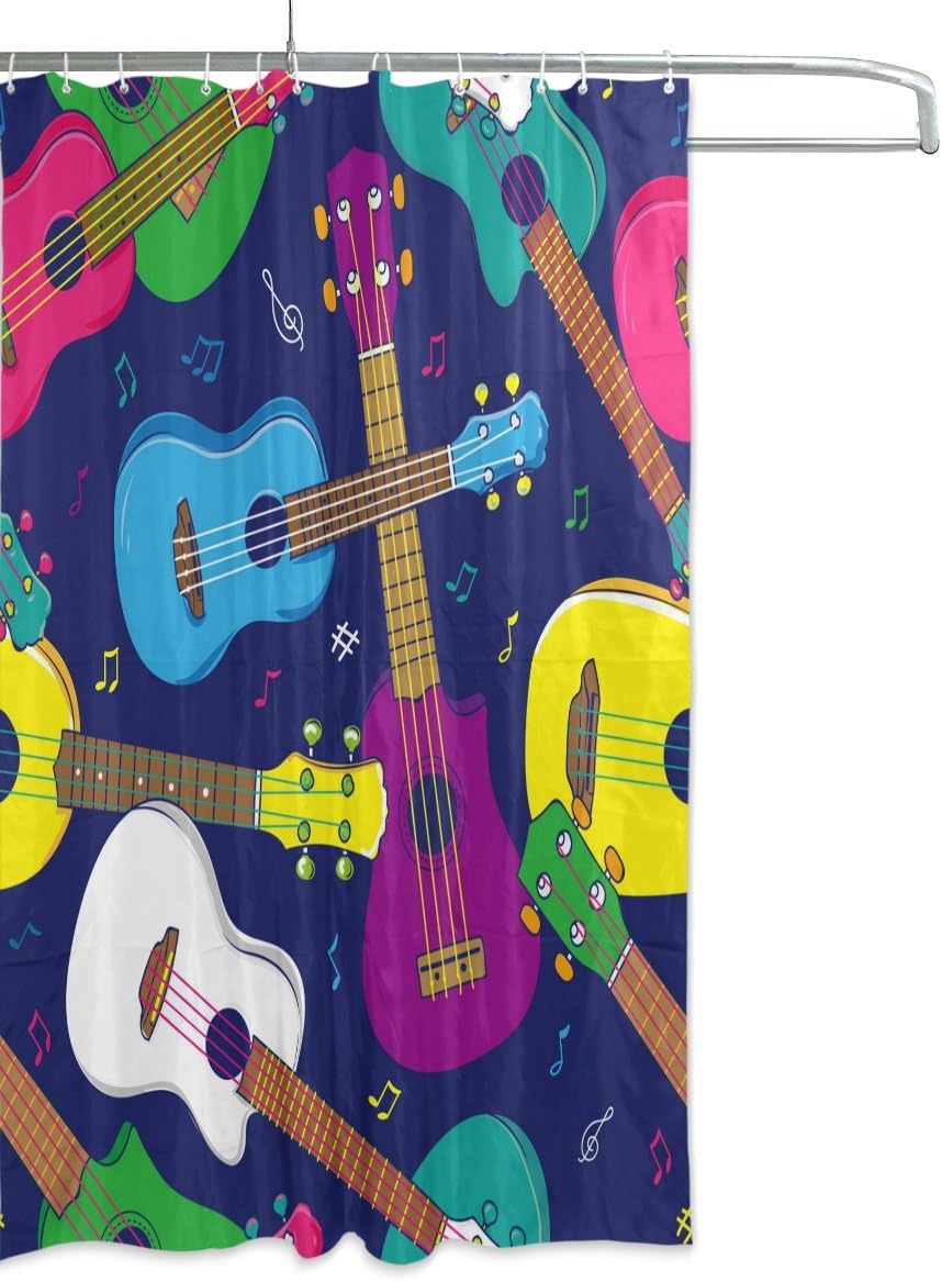 Hawaiian Ukulele Pop Colorful Shower Curtain for Summer Bathroom Decor