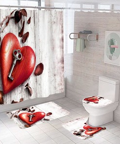 Heart Key Waterproof Shower Mat for Bathroom Decor