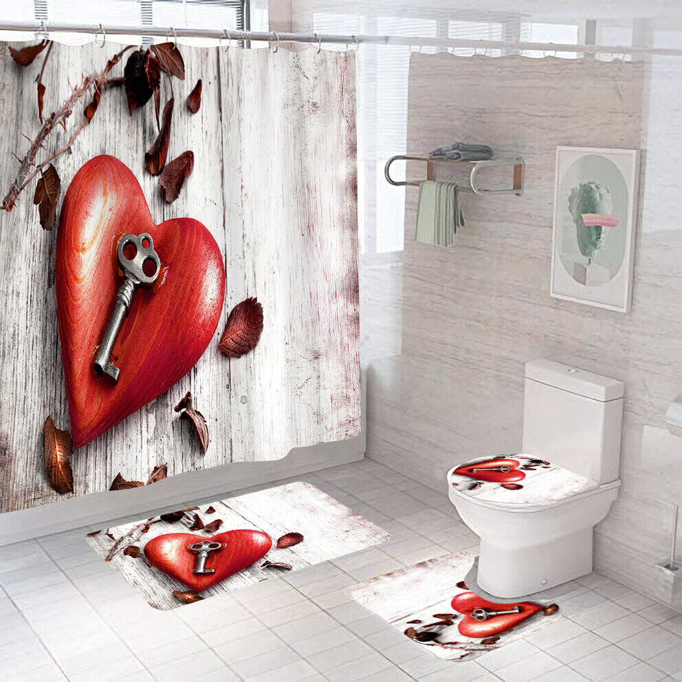 Heart Key Waterproof Shower Mat for Bathroom Decor