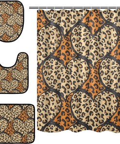 Heart Leopard Spot Shower Curtain with U-Shaped Contour for Romantic Bathroom Decor