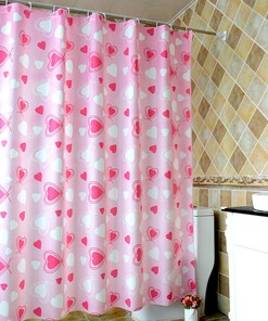 Heart Printed Opaque Bathroom Shower Curtain - Waterproof Fabric