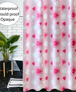 Heart Printed Opaque Bathroom Shower Curtain - Waterproof Fabric
