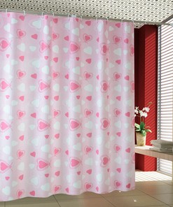 Heart Printed Opaque Bathroom Shower Curtain - Waterproof Fabric
