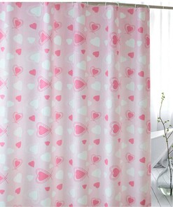 Heart Printed Opaque Bathroom Shower Curtain - Waterproof Fabric