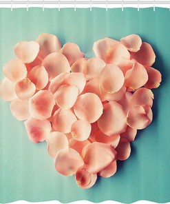 Heart Shaped Floral Petals Valentine's Day Shower Curtain, Cloth Bathroom Decor