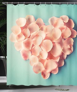 Heart Shaped Floral Petals Valentine's Day Shower Curtain, Cloth Bathroom Decor