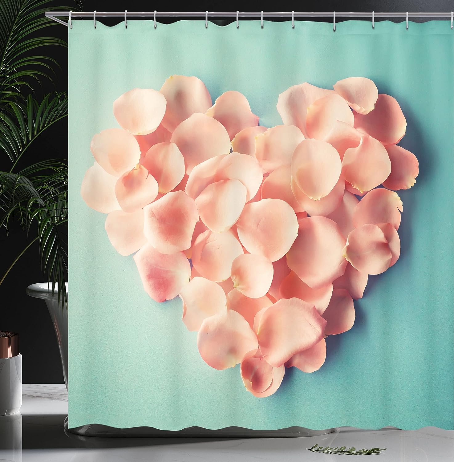 Heart Shaped Floral Petals Valentine's Day Shower Curtain, Cloth Bathroom Decor