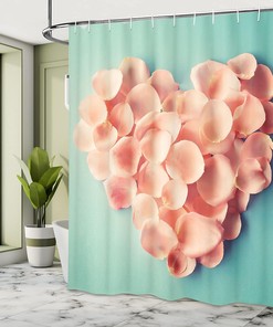 Heart Shaped Floral Petals Valentine's Day Shower Curtain, Cloth Bathroom Decor