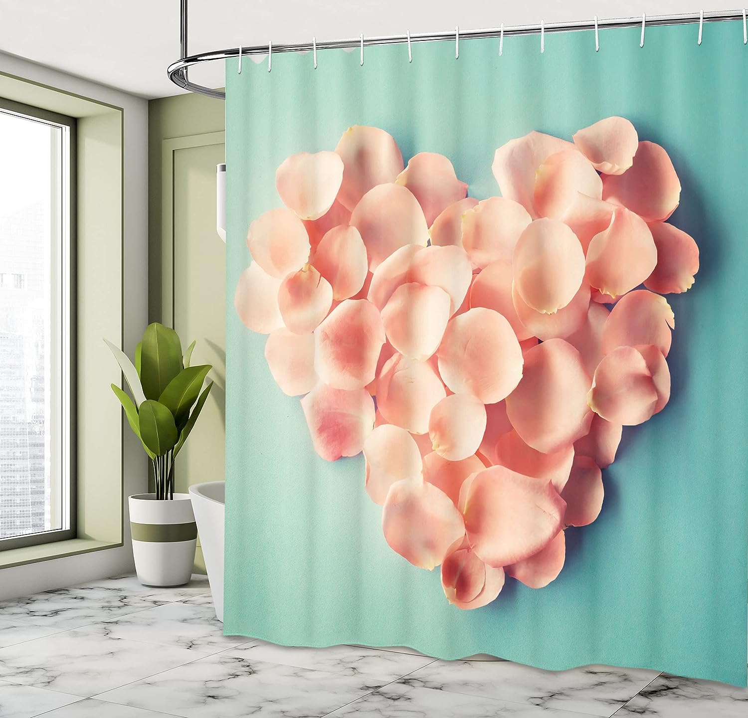 Heart Shaped Floral Petals Valentine's Day Shower Curtain, Cloth Bathroom Decor