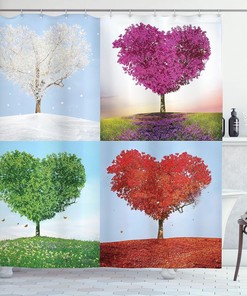 Heart Shaped Trees Love Themed Nature Shower Curtain Purple Blue Redwood Bathroom Decor