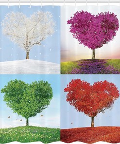 Heart Shaped Trees Love Themed Nature Shower Curtain Purple Blue Redwood Bathroom Decor