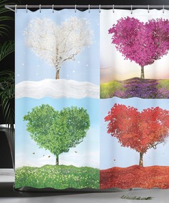 Heart Shaped Trees Love Themed Nature Shower Curtain Purple Blue Redwood Bathroom Decor