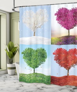 Heart Shaped Trees Love Themed Nature Shower Curtain Purple Blue Redwood Bathroom Decor