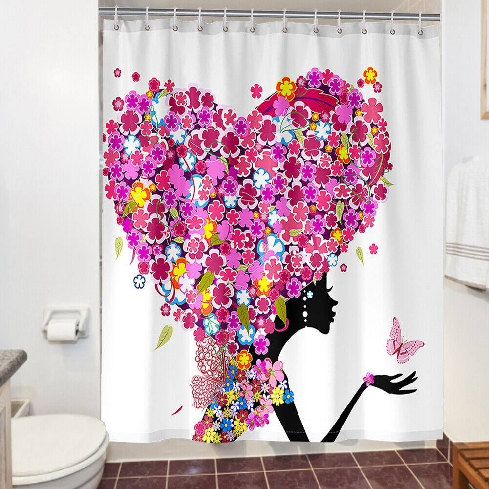 Heart Woman Shower Curtain with Printed Fabric | Bathroom Decor