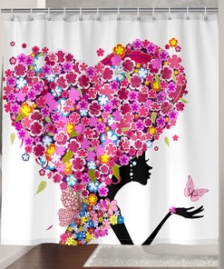 Heart Woman Shower Curtain with Printed Fabric | Bathroom Decor
