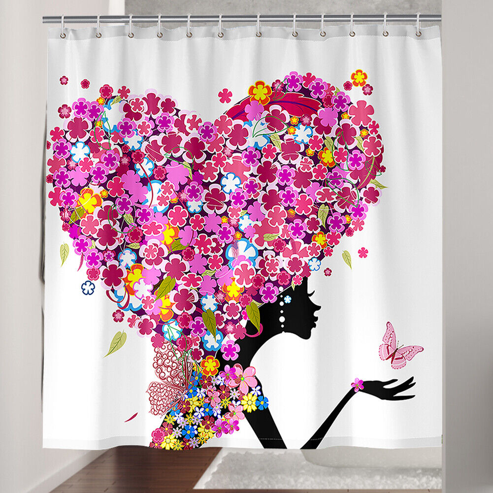 Heart Woman Shower Curtain with Printed Fabric | Bathroom Decor