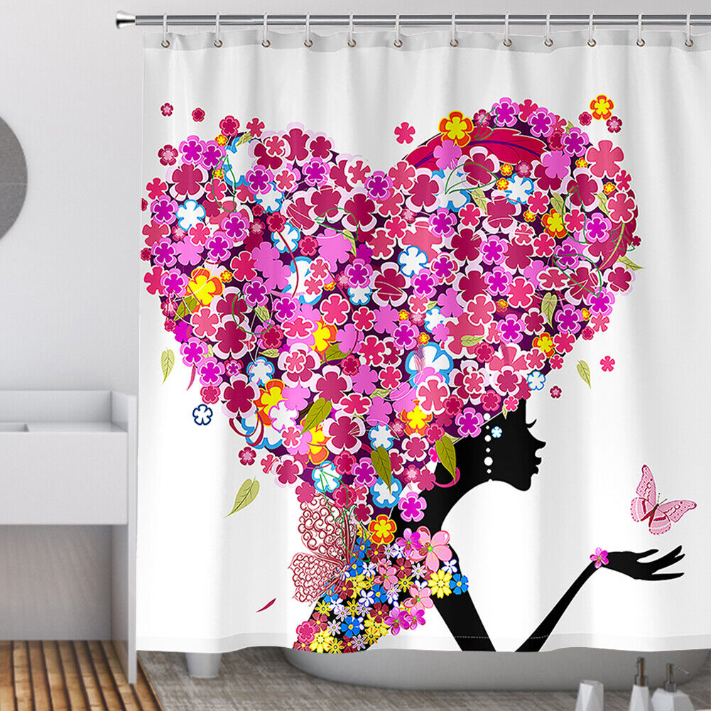Heart Woman Shower Curtain with Printed Fabric | Bathroom Decor