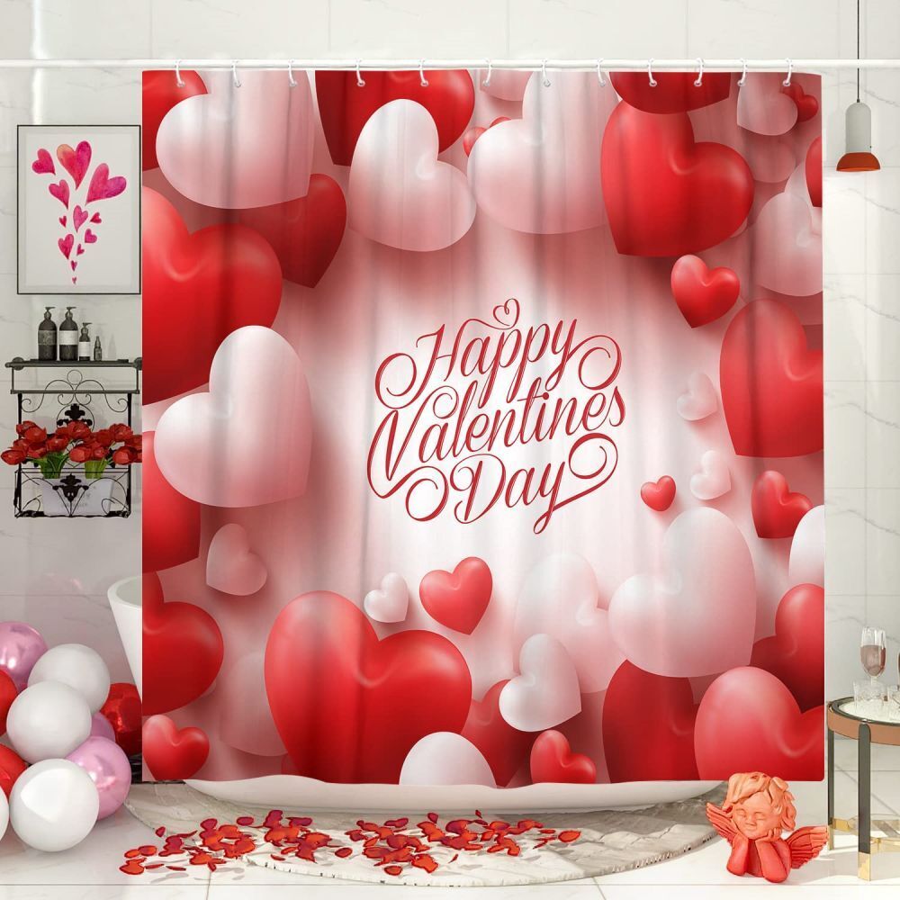Hearts Fabric Love Shower Curtain - Waterproof Home Decor Accessory for Bathroom