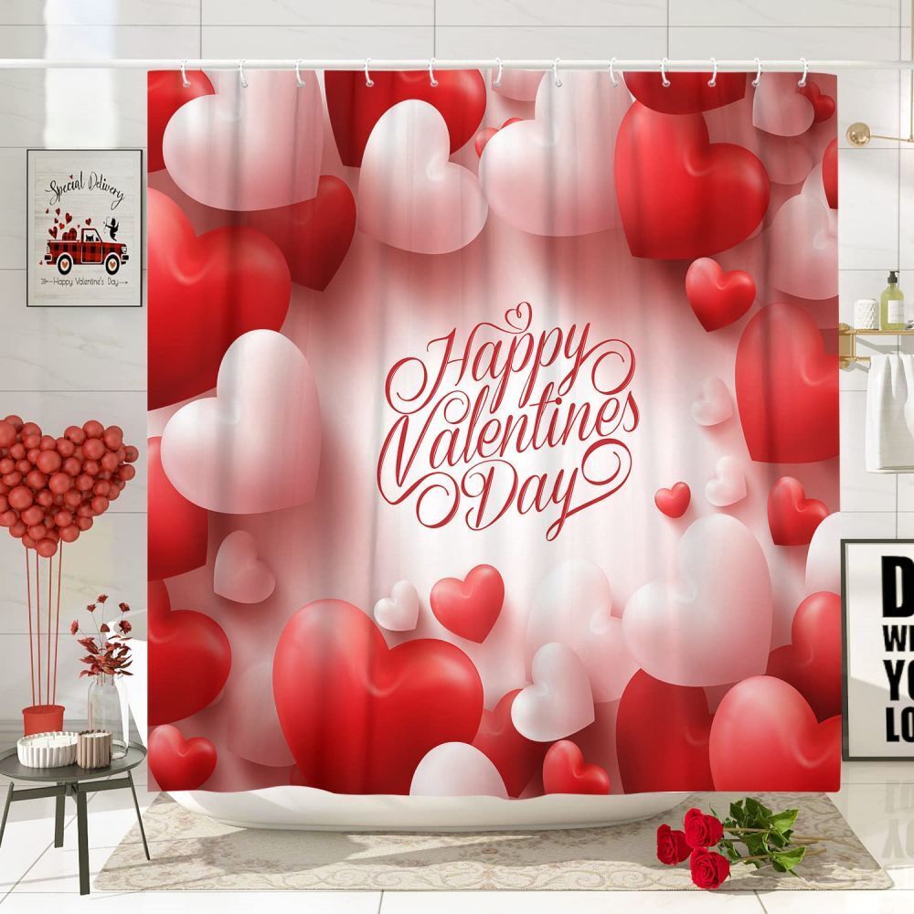 Hearts Fabric Love Shower Curtain - Waterproof Home Decor Accessory for Bathroom