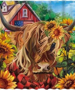 Highland Cow Bull Shower Curtain for Fall Bathroom Decor
