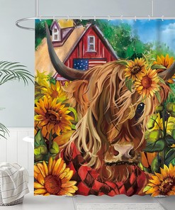 Highland Cow Bull Shower Curtain for Fall Bathroom Decor