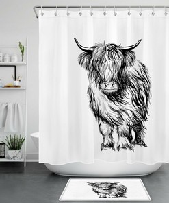 Highland Cow Funny Animal Shower Curtain - Bathroom Decor