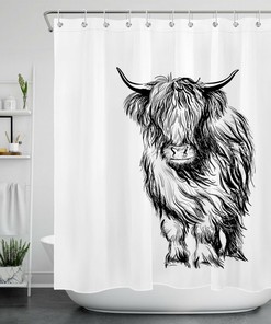 Highland Cow Funny Animal Shower Curtain - Bathroom Decor