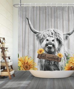 Highland Cow Shower Curtain - Rustic Farmhouse Bath Curtain for Animal Lover Bathroom Decor