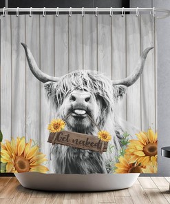 Highland Cow Shower Curtain - Rustic Farmhouse Bath Curtain for Animal Lover Bathroom Decor