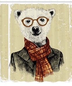 Hipster Bear Glasses Shower Curtain for Bathroom Decor - Animal Print