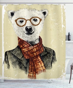 Hipster Bear Glasses Shower Curtain for Bathroom Decor - Animal Print