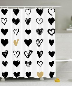 Hipster Black and White Love Shower Curtain with Small Heart Design for a Trendy Bathroom Decor