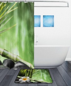 Hipster Zen Basalt Stones and Bamboo Shower Curtain for Calming Bathroom Decor