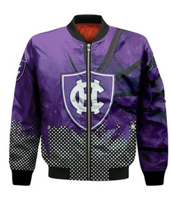 Holy Cross Crusaders Bomber Jacket Basketball Net Grunge Pattern- NCAA