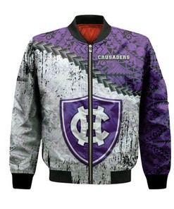 Holy Cross Crusaders Bomber Jacket Grunge Polynesian Tattoo- NCAA