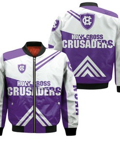 Holy Cross Crusaders Football Bomber Jacket  - Stripes Cross Shoulders - NCAA