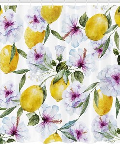 Home Decor Spring Shower Curtain, Flowers and Lemons Bathroom Curtain