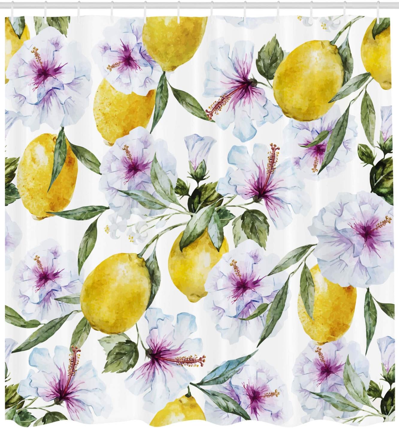 Home Decor Spring Shower Curtain, Flowers and Lemons Bathroom Curtain