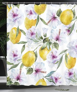 Home Decor Spring Shower Curtain, Flowers and Lemons Bathroom Curtain