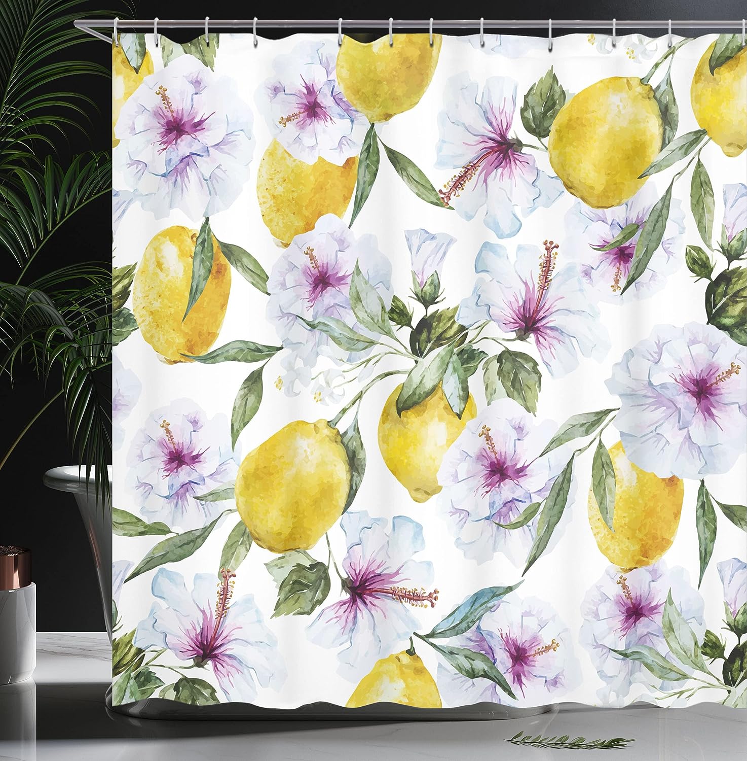Home Decor Spring Shower Curtain, Flowers and Lemons Bathroom Curtain