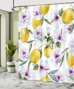 Home Decor Spring Shower Curtain, Flowers and Lemons Bathroom Curtain