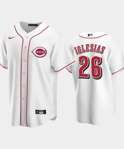 Home Reds 26 Raisel Iglesias White Jersey