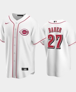 Home Reds 27 Trevor Bauer White Jersey