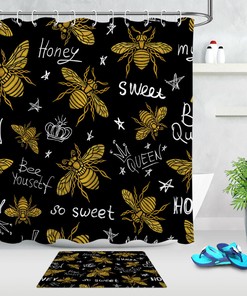 Honey Bees Black Pattern Shower Curtain for Home Bathroom Decor