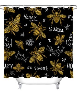 Honey Bees Black Pattern Shower Curtain for Home Bathroom Decor
