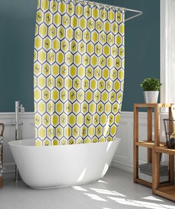 Honeycomb Shower Curtain with Bees and Beehive Design - Home Bath Decor for Farmhouse